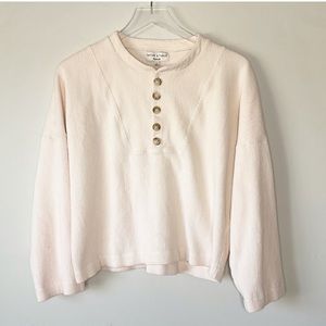 Madewell Texture & Thread Seamed Henley Top Boxy Cropped Size XL